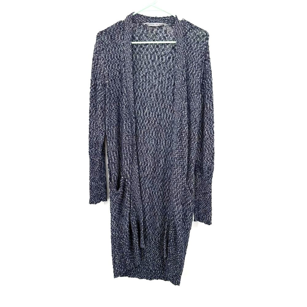 Athleta Size XS Cardigan Black & White Long Sleeve Duster Sweater‎ Loose Knit